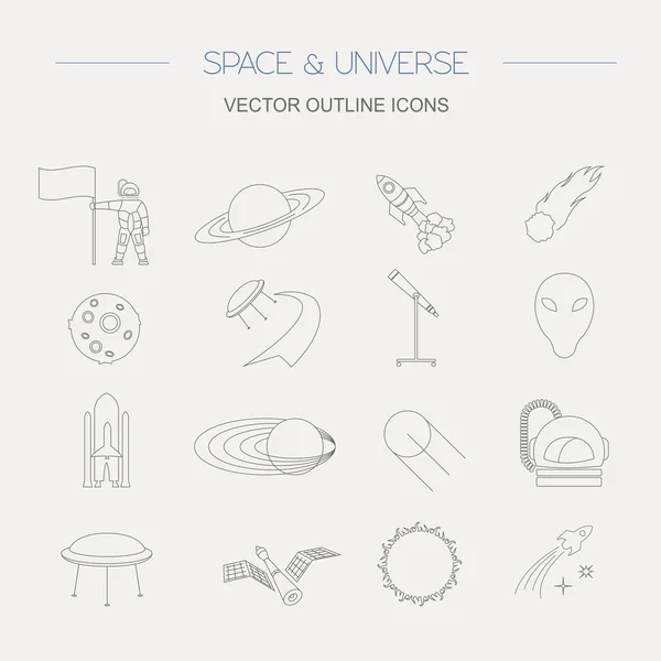 Space, universe graphic design. Linear icon set — Stock vektor