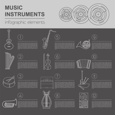Müzik aletleri grafik şablonu. Her türlü müzikal InStr