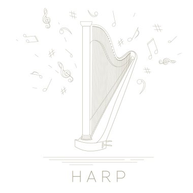 Musical instruments graphic template. Harp clipart