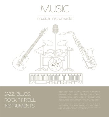 Müzik aletleri grafik şablonu. Jazz, blues, rock'n'roll ba