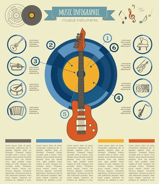 Strumenti musicali modello grafico. Tutti i tipi di musica instr — Vettoriale Stock