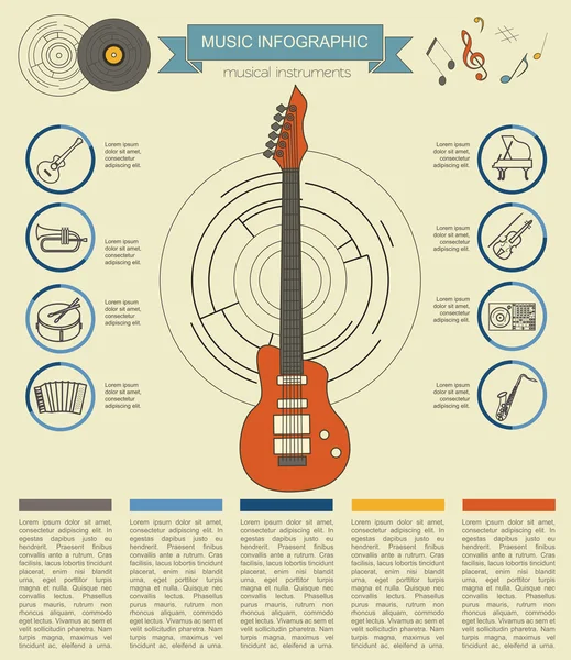 Strumenti musicali modello grafico. Tutti i tipi di musica instr — Vettoriale Stock