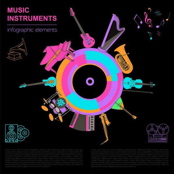 Musical instruments graphic template. All types of musical instr — Stock Vector