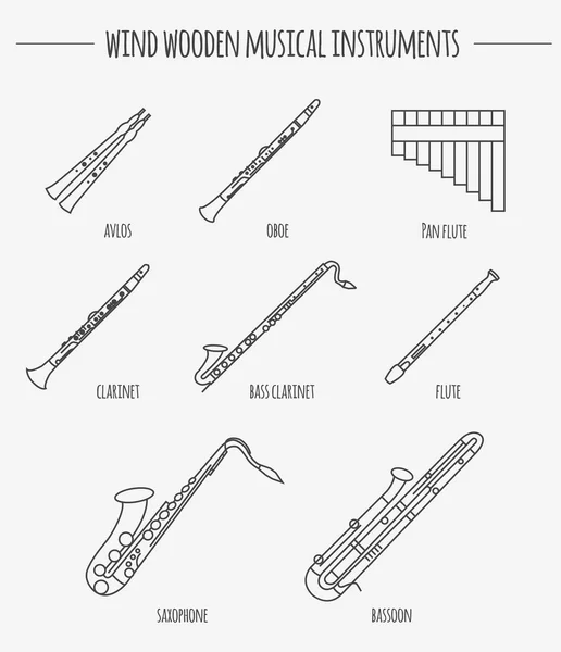 Plantilla gráfica instrumentos musicales. Viento madera . — Vector de stock