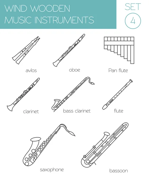 Instrumentos musicais modelo gráfico. Madeira eólica . —  Vetores de Stock