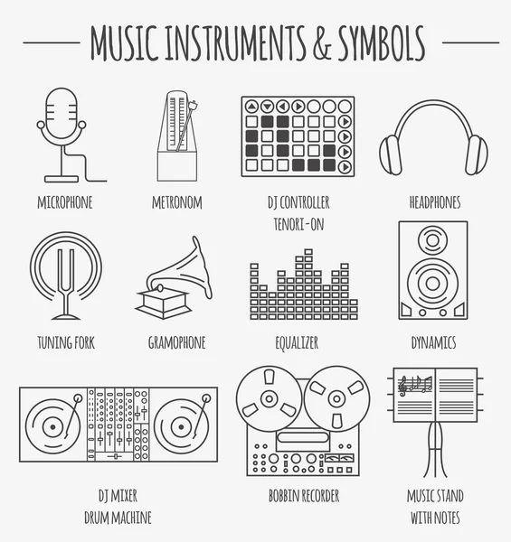 Müzik aletleri ve semboller grafik şablonu. — Stok Vektör