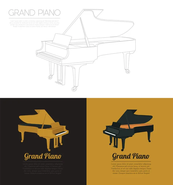 Plantilla gráfica instrumentos musicales. Gran piano — Vector de stock