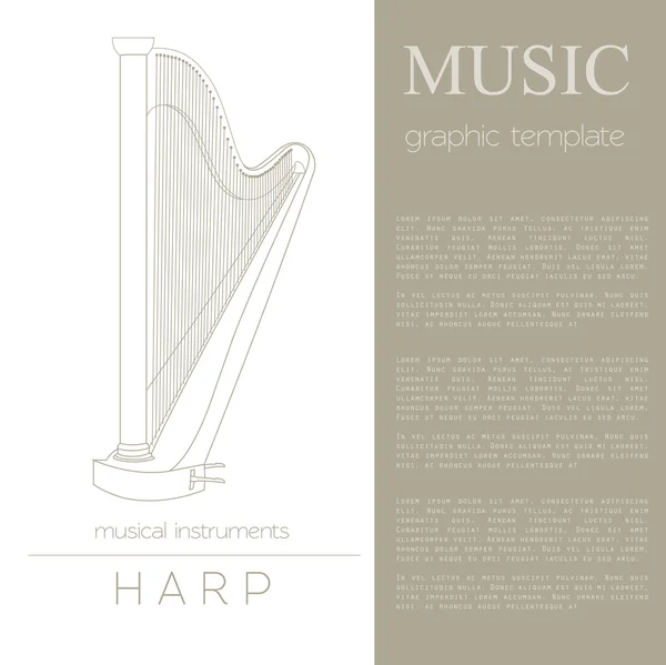 Plantilla gráfica instrumentos musicales. Arpa. — Vector de stock