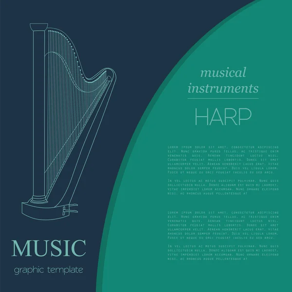 Hudební nástroje grafické šablony. Harfa — Stockový vektor