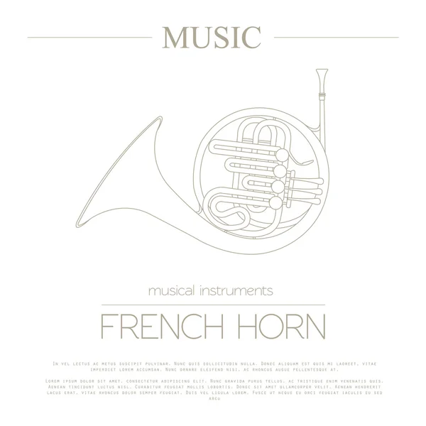 Alat musik templat grafis. French horn . - Stok Vektor