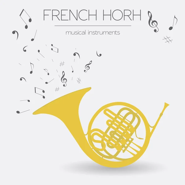 Musical instruments graphic template. French horn. — Stock Vector