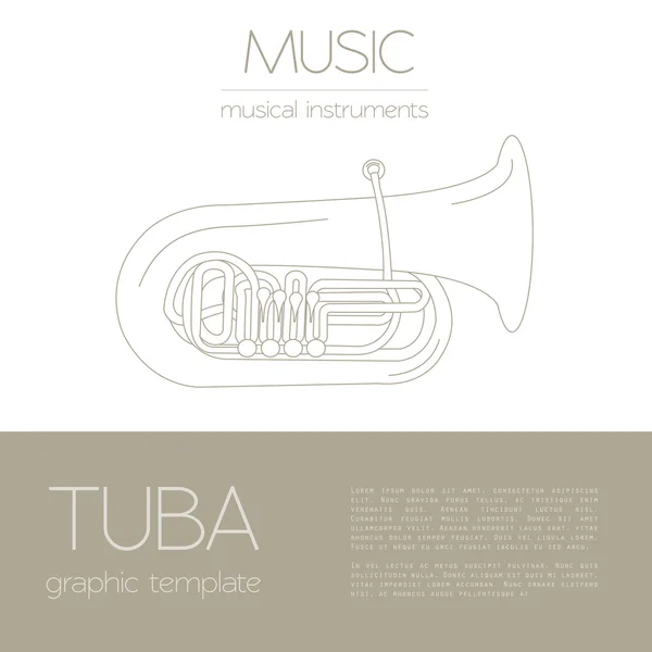Hudební nástroje grafické šablony. Tuba. — Stockový vektor