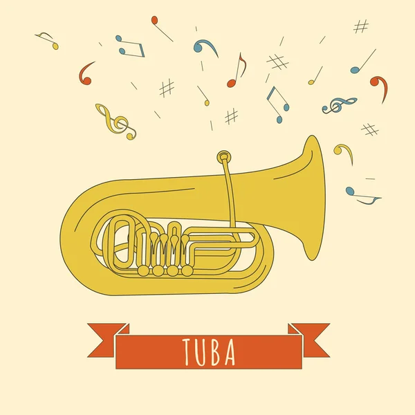 Modèle graphique d'instruments de musique. Tuba . — Image vectorielle