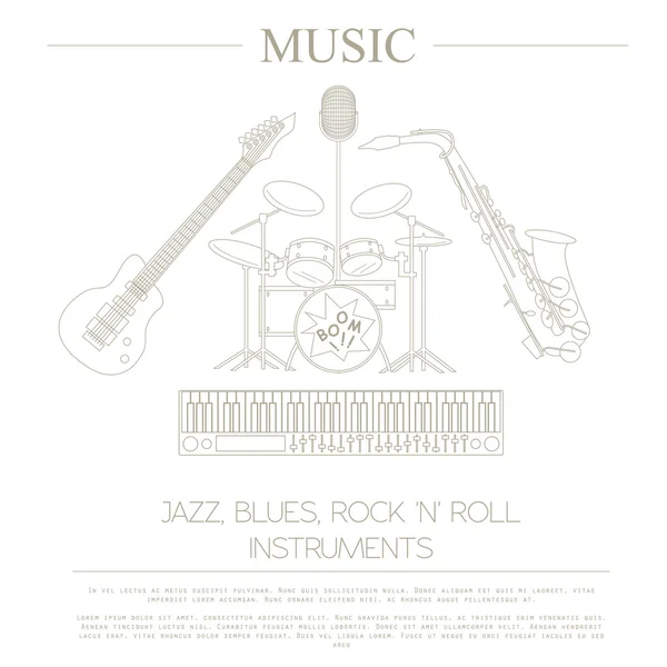 Hangszerek-grafikus-sablon. Jazz, blues, rock'n'roll-ba — Stock Vector