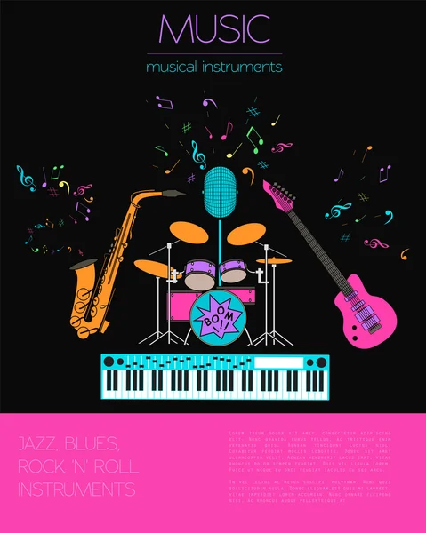 Musical instruments graphic template.Jazz, blues, rock`n`roll ba — Stock Vector