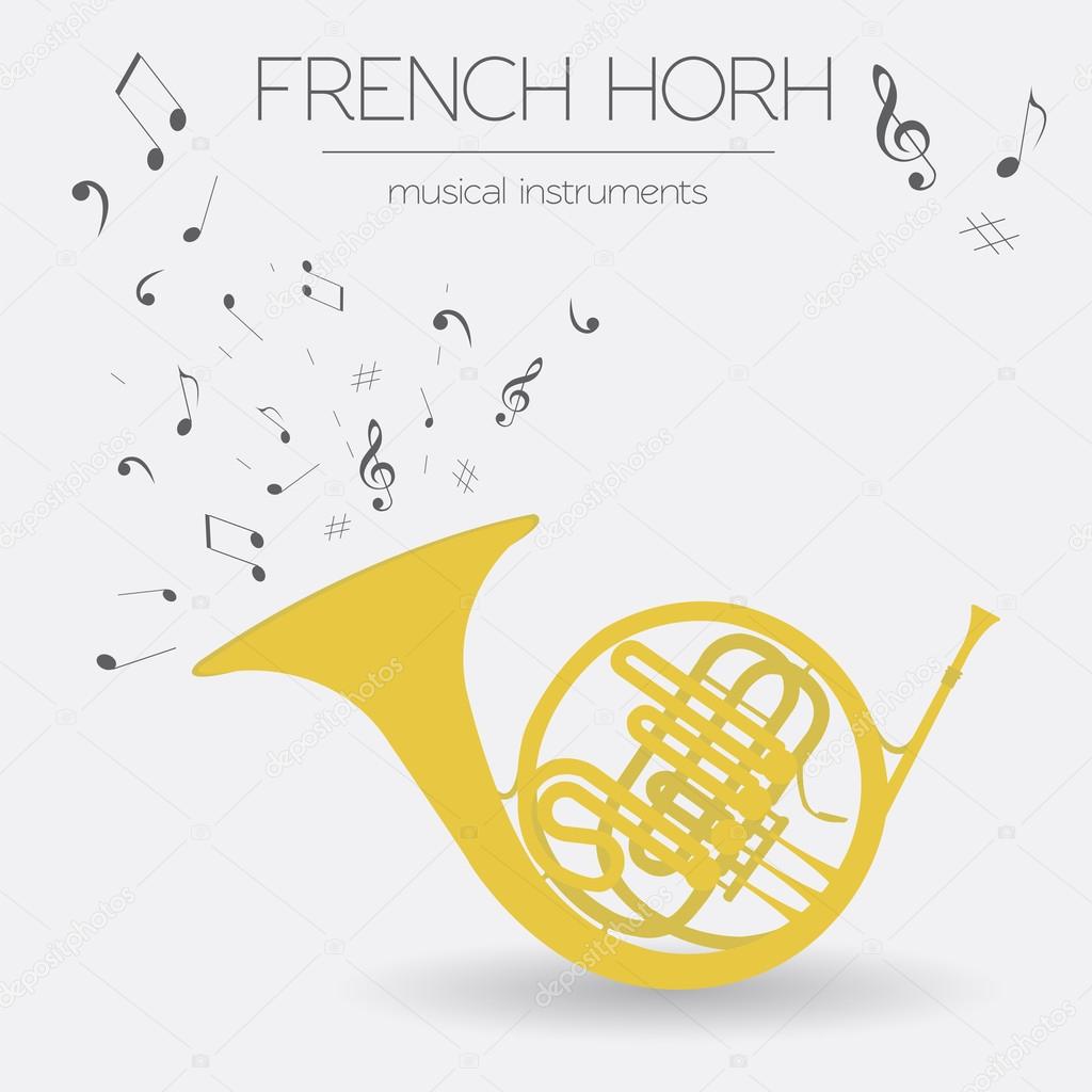 Musical instruments graphic template. French horn.