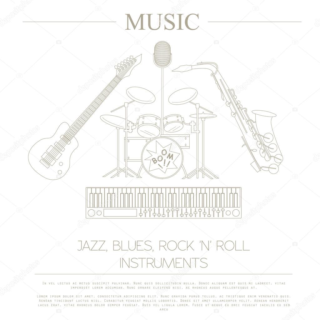 Musical instruments graphic template.Jazz, blues, rock`n`roll ba