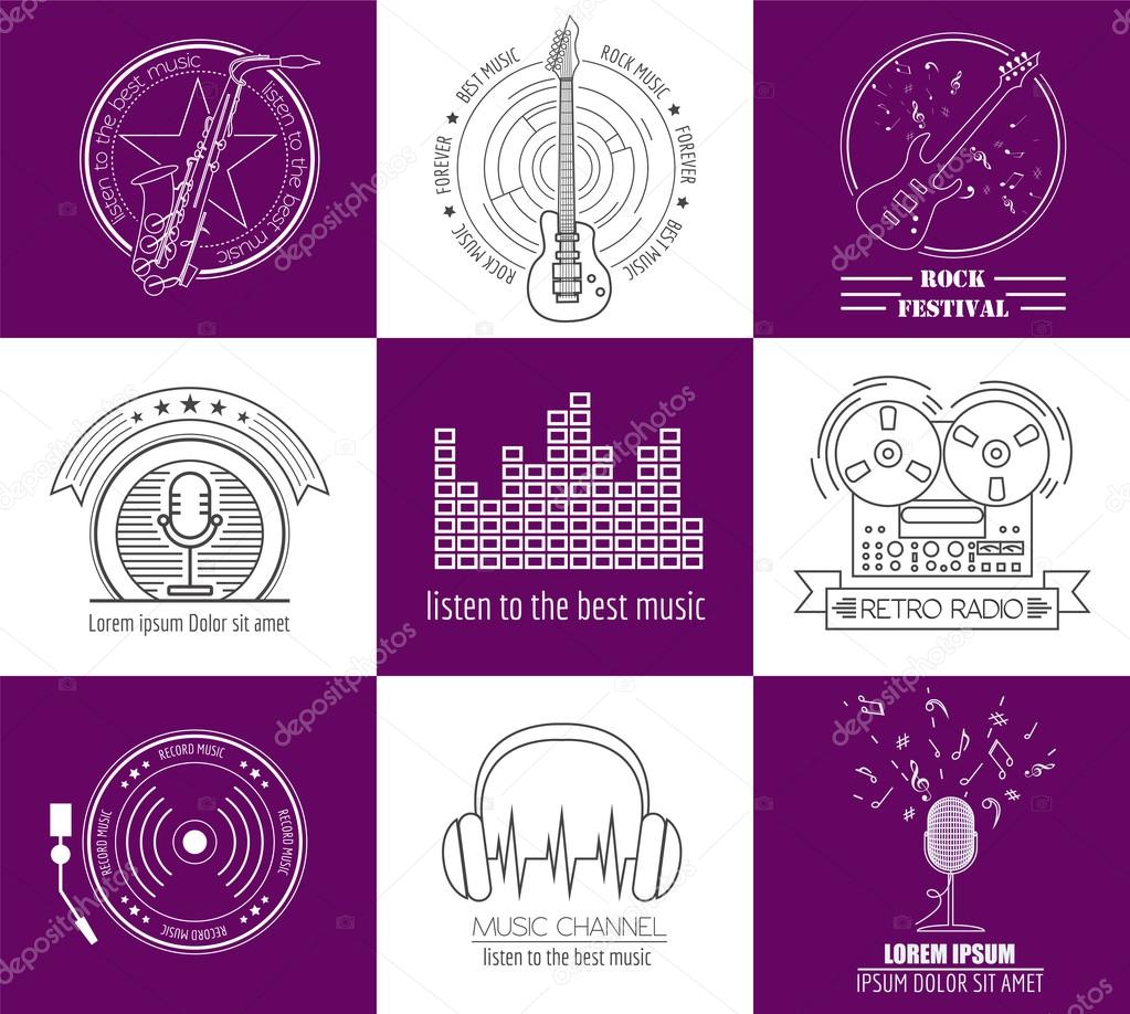Musical instruments logos and badges. Graphic template. Vector illustration