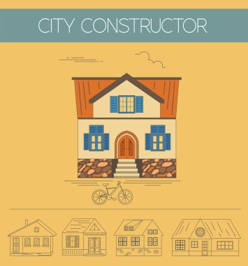 Building exteriors graphic template. Outline and color version s