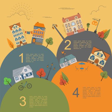 Cityscape kavramsal grafik şablonu. Kentsel, kırsal, indus