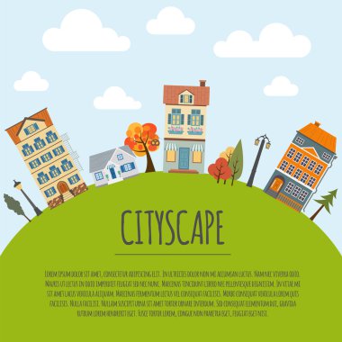 Cityscape kavramsal grafik şablonu. Kentsel, kırsal, indus