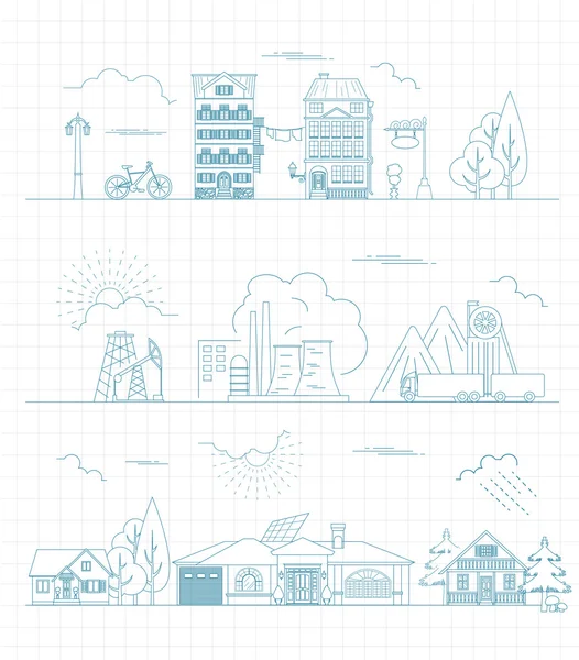 Great city map creator. Outline version. House constructor. Hous — ストックベクタ