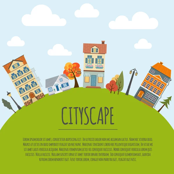Cityscape modelo gráfico conceitual. Urbano, rural, indus —  Vetores de Stock