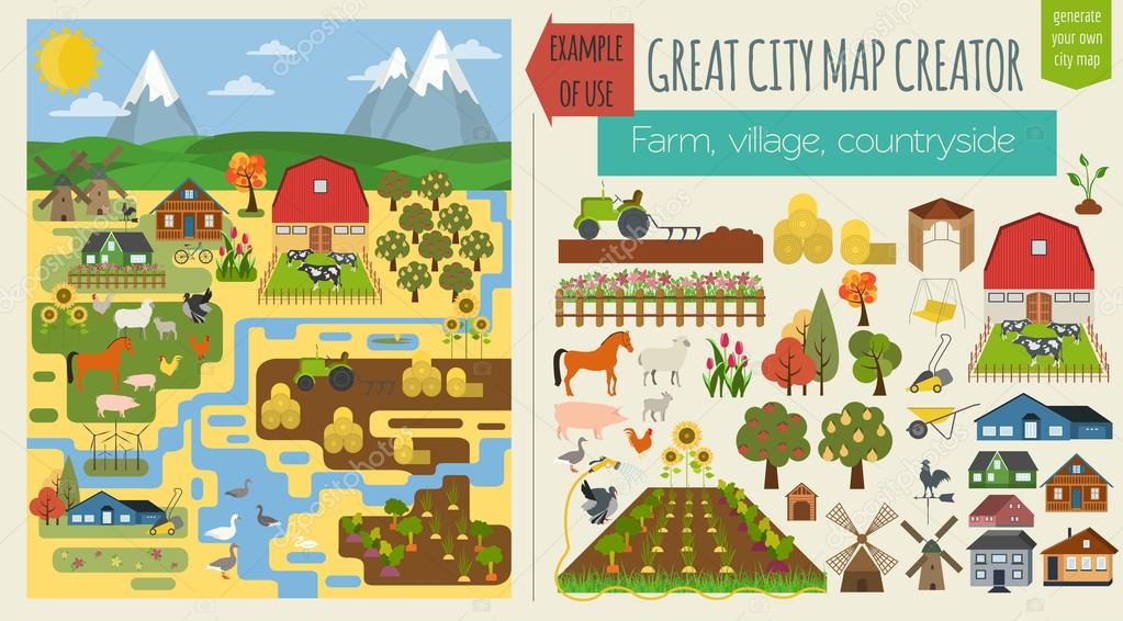 Great city map  pattern map. Village, farm, coun Stock  Vector Image by ©A7880S #92482002