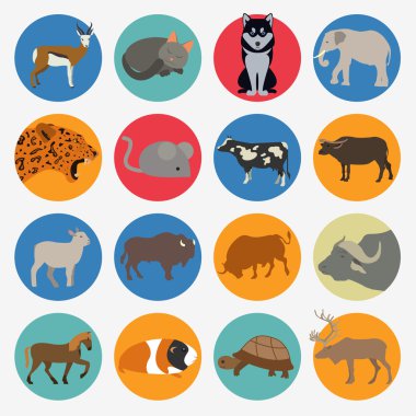 Hayvanlar memeli Icon set. Vektör düz stil