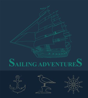 Yelkenli tekne ve deniz logolar. 