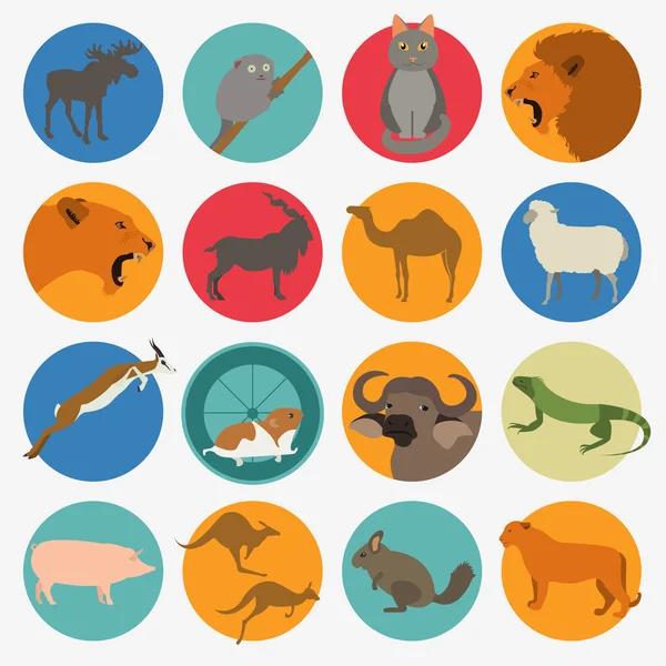 Tiere Säugetiere Icon Set. Vektor flach — Stockvektor