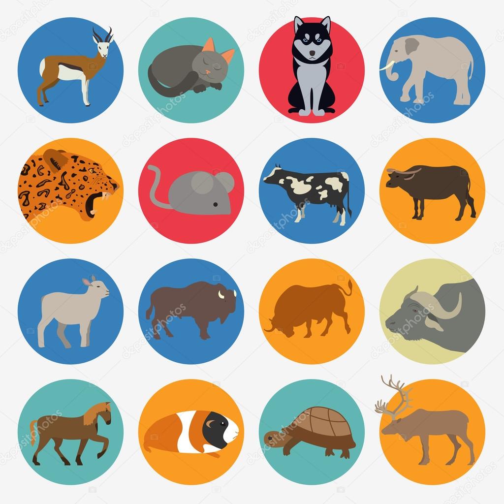 Animals mammals icon set. Vector flat style