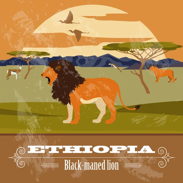 Etiopía puntos de referencia. Imagen de estilo retro — Vector de stock