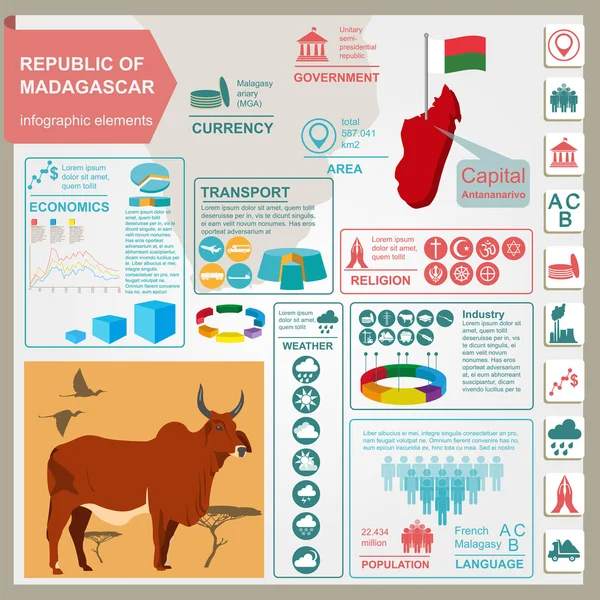 Madagascar infographics, statistical data, sights. Madagascar na — 스톡 벡터