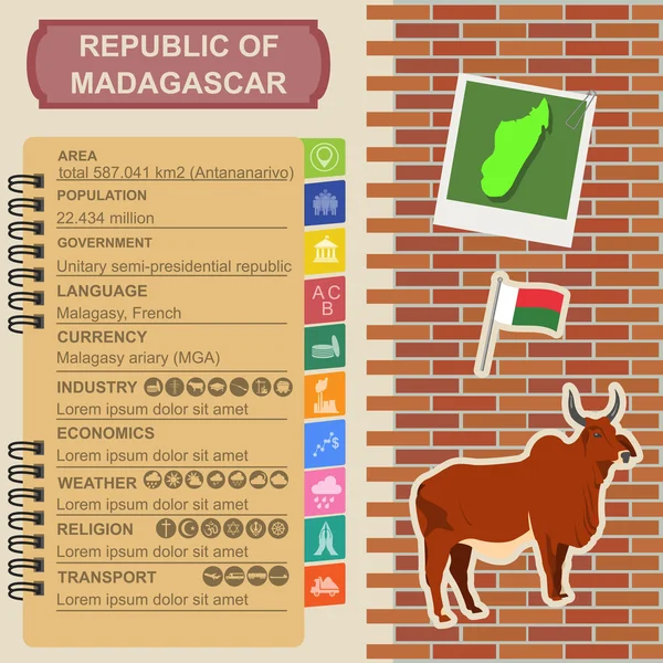 Madagascar infographics, statistical data, sights. Madagascar na — Stock Vector