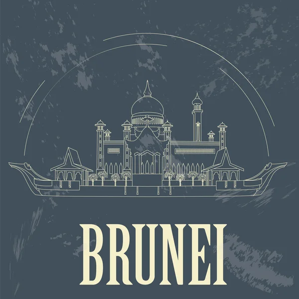 Nation of Brunei  landmarks. Retro styled image. Sultan Omar Ali — Stockvector