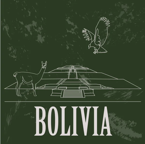 Puntos de referencia de Bolivia. Imagen de estilo retro — Archivo Imágenes Vectoriales
