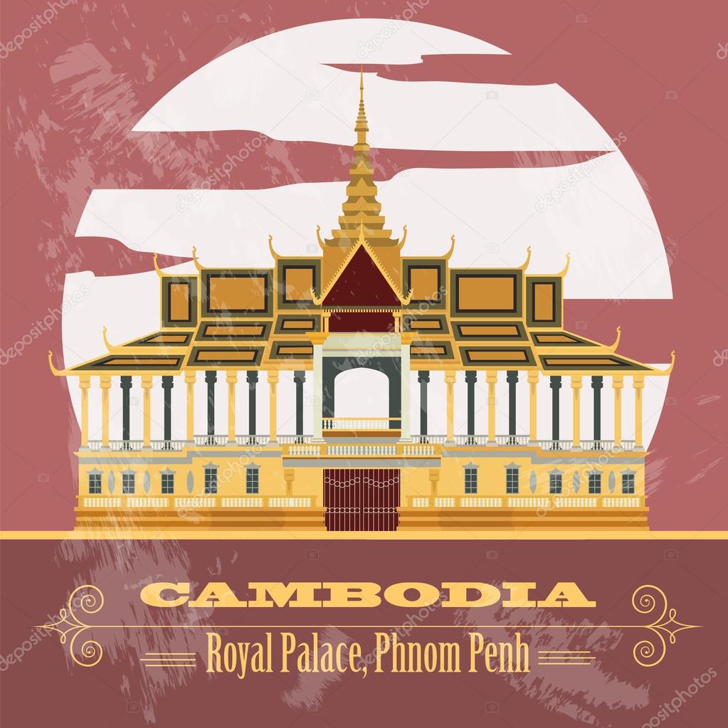 Cambodia landmarks. Royal Palace, Phnom Penh. Retro styled image