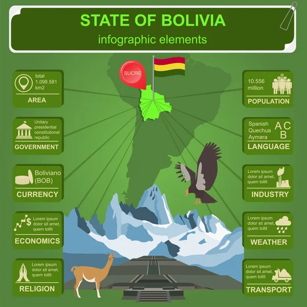 Bolivia infographics, statistical data, sights — Stock Vector