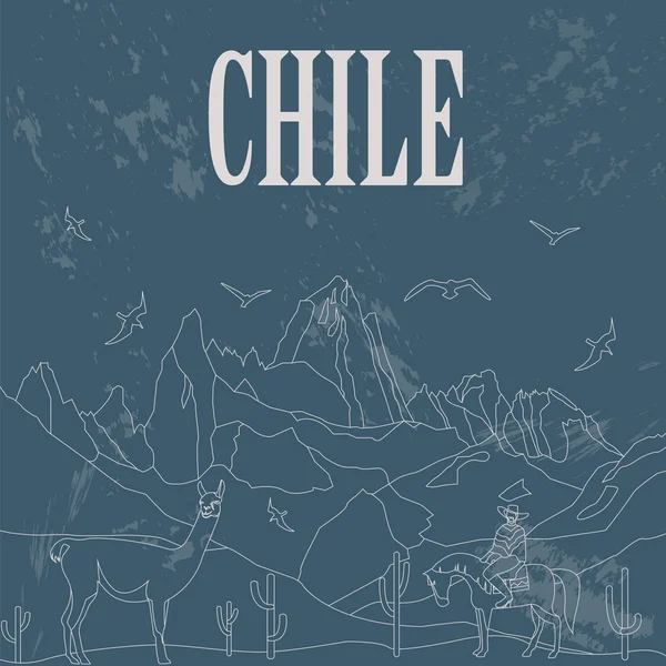 Chile landmärken. Retro stil bild. — Stock vektor