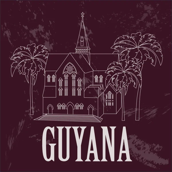 Guyana puntos de referencia. Imagen de estilo retro. Catedral de San Jorge , — Archivo Imágenes Vectoriales