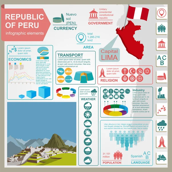 Перу інфографіки, статистичних даних, пам'ятки — стоковий вектор