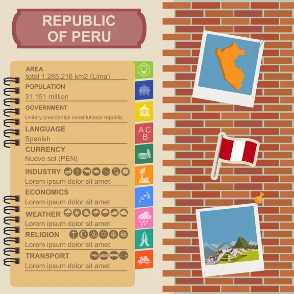 Peru infographics, statistiska uppgifter, sevärdheter — Stock vektor