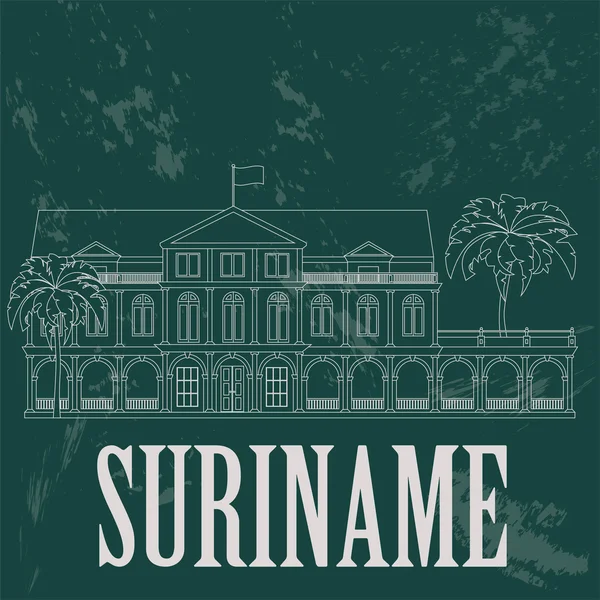 Punti di riferimento del Suriname. Palazzo Presidenziale a Paramaribo. Retro sty — Vettoriale Stock