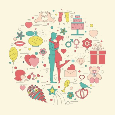 Sevgililer günü tasarım şablonu. Yürekleri, grafik öğeleri bir