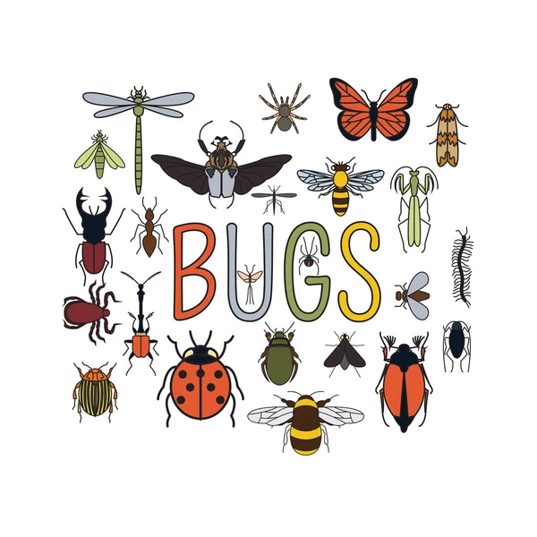 Icono de insectos de estilo plano. 24 piezas en set. Versión en color — Vector de stock