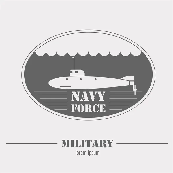 Logo militar. Fuerza naval, submarino. Plantilla gráfica — Archivo Imágenes Vectoriales