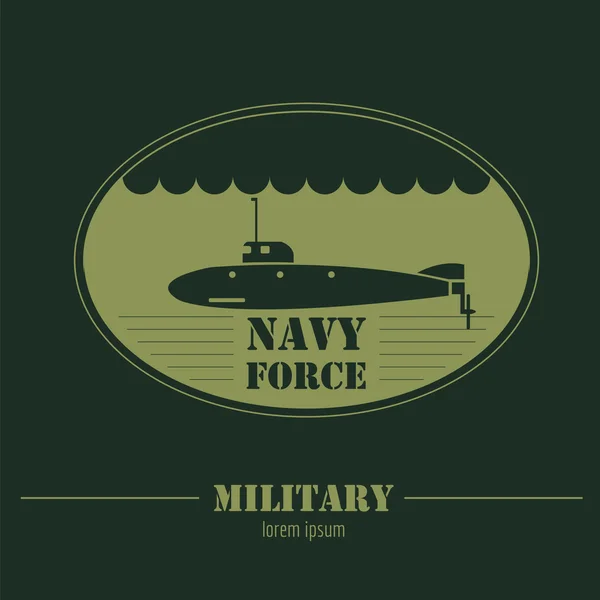 Logo militar. Fuerza naval, submarino. Plantilla gráfica — Vector de stock