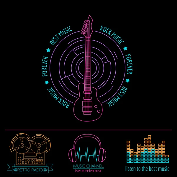 Loghi e distintivi degli strumenti musicali. Modello grafico — Vettoriale Stock