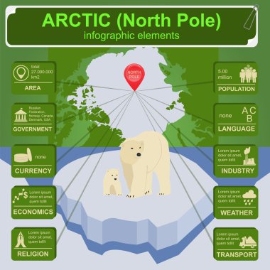 Arctic (Kuzey Kutbu) infographics, istatistiksel veri, manzaraları